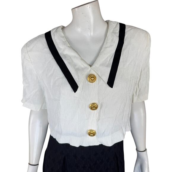 Vintage USA Petites Pantsuit Navy White Sailor Collar Gold Buttons Size 14 - Picture 2 of 12